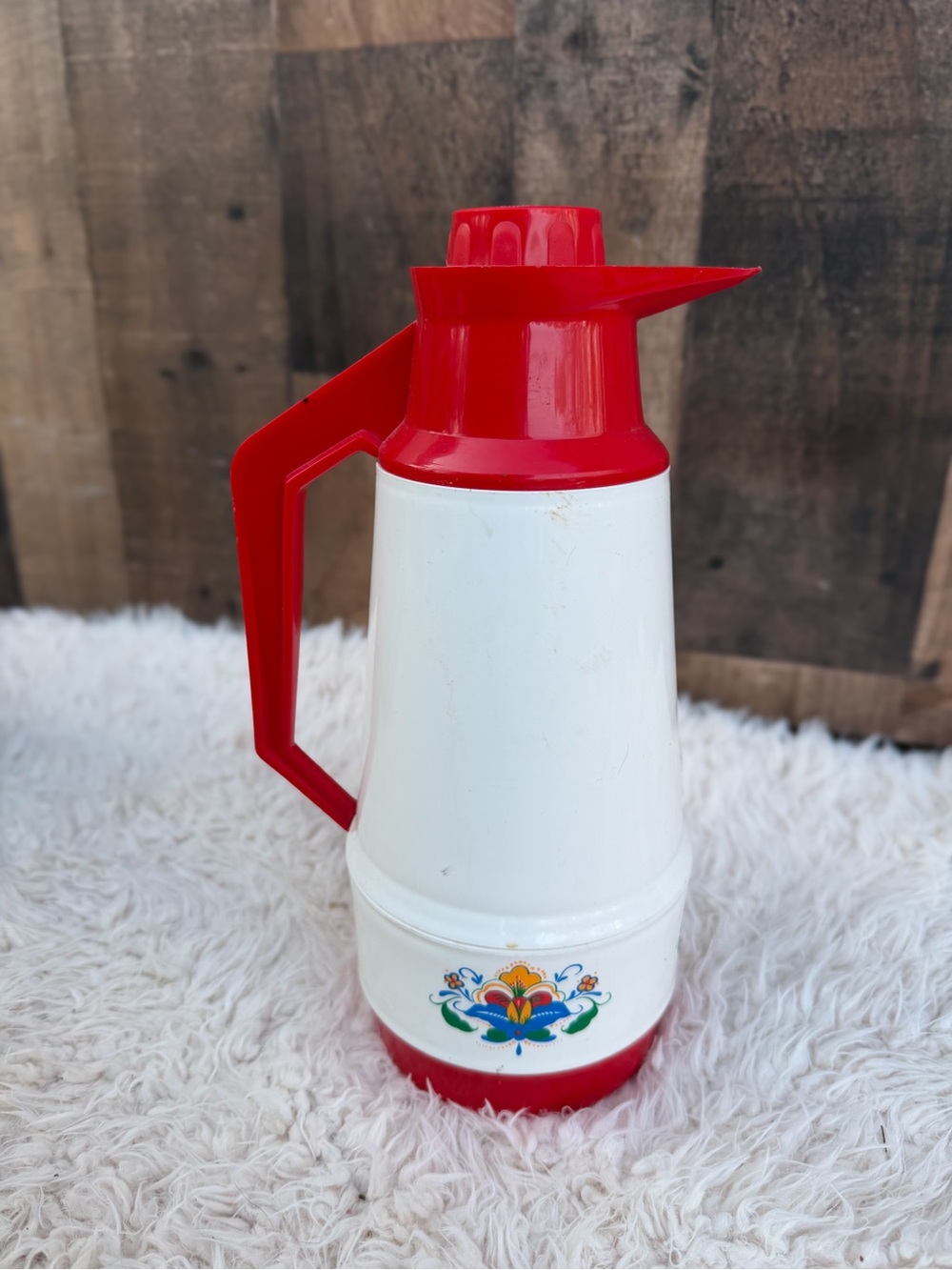 Vintage Red and White Floral Thermal Carafe - Home Dining